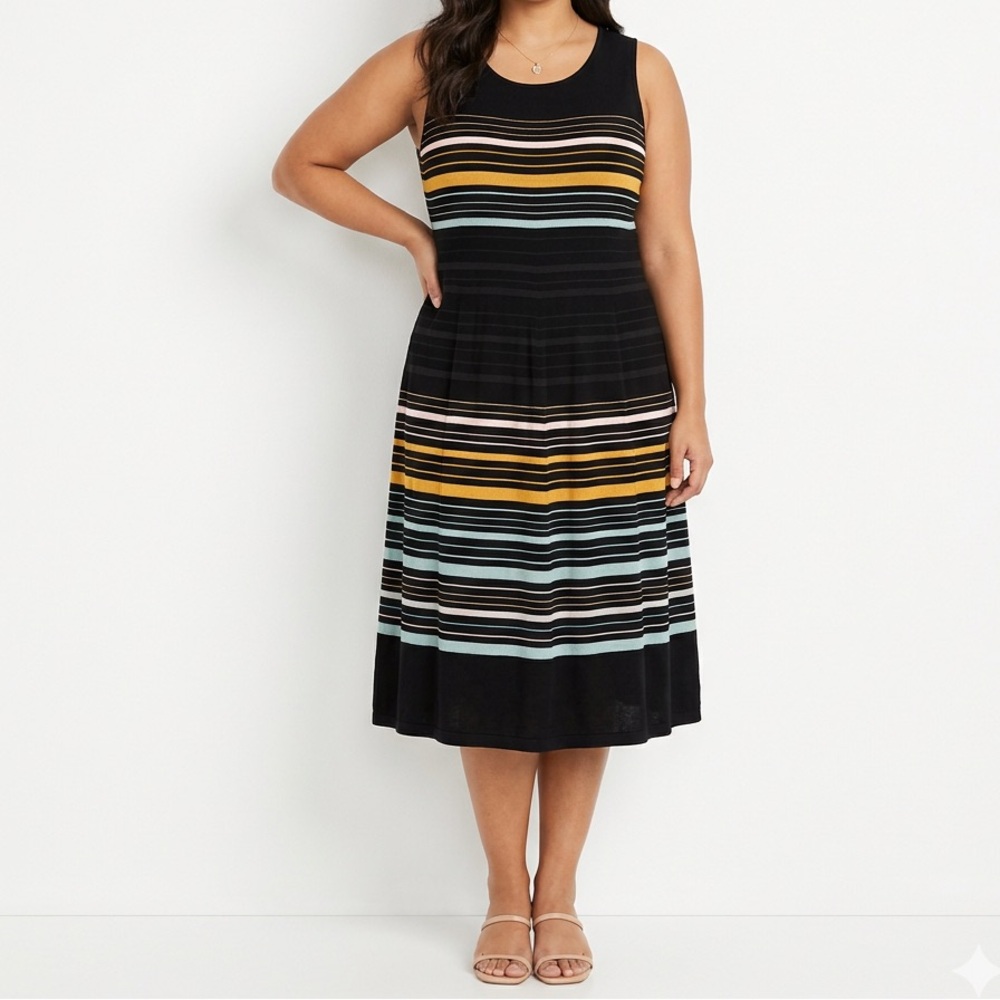 LOFT Black and Multicolor Striped Maxi Dress